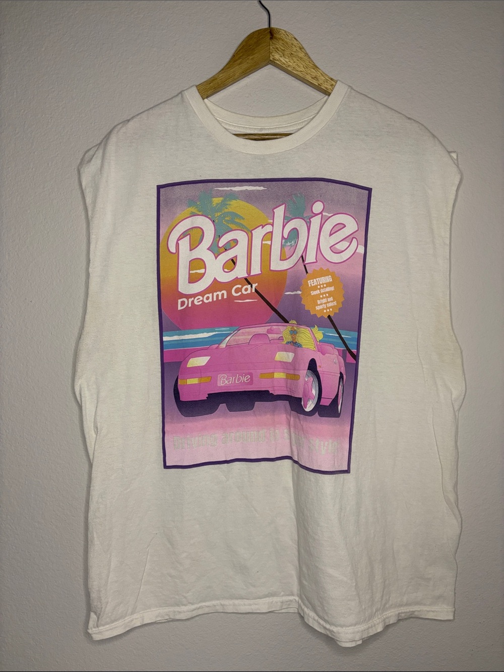 Barbie White Tank Top with Pink Dream Car Graphic